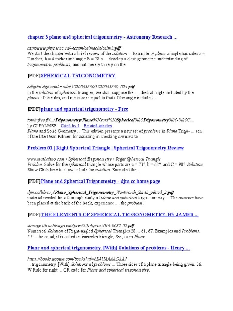 Chapter 3 Plane and Spherical Trigonometry Trigonometry Triangle