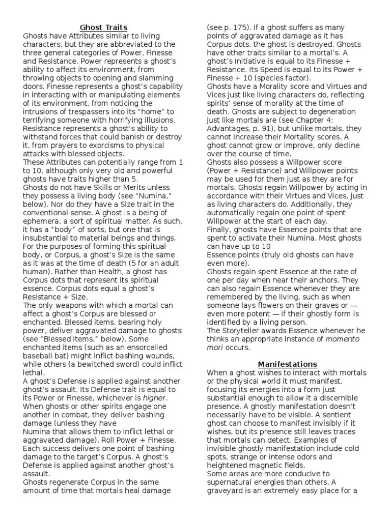 Ghost Traits Ghosts Self Control