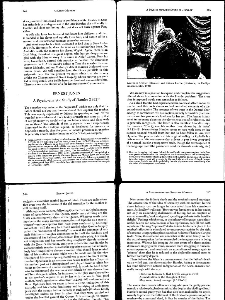 Ernest Jones A Psychoanalytic Reading of Hamlet PDF Hamlet