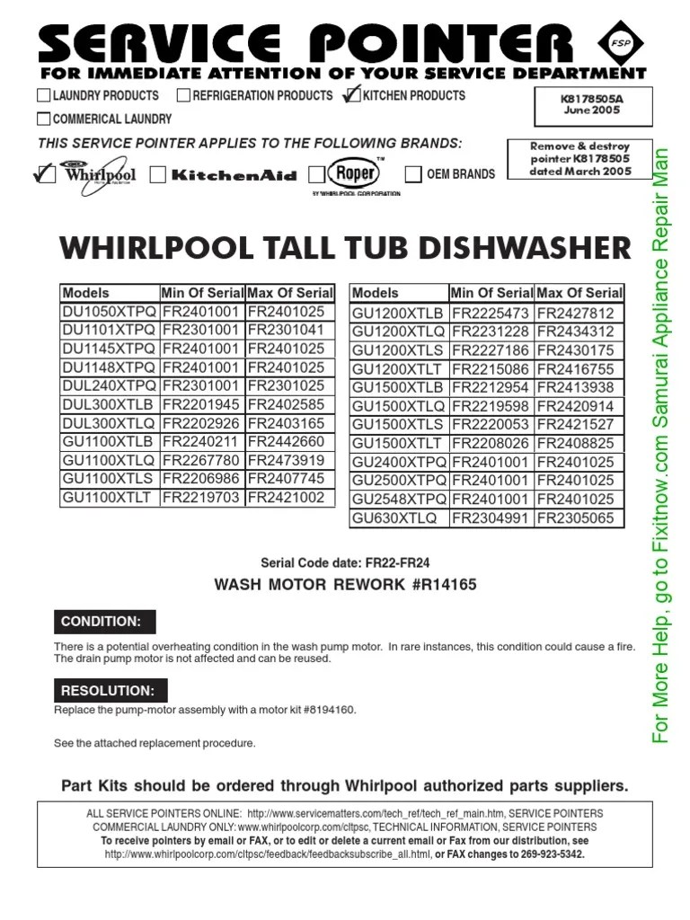 Whirlpool Dishwasher Motor-Pump Assembly Replacement | PDF | Dishwasher