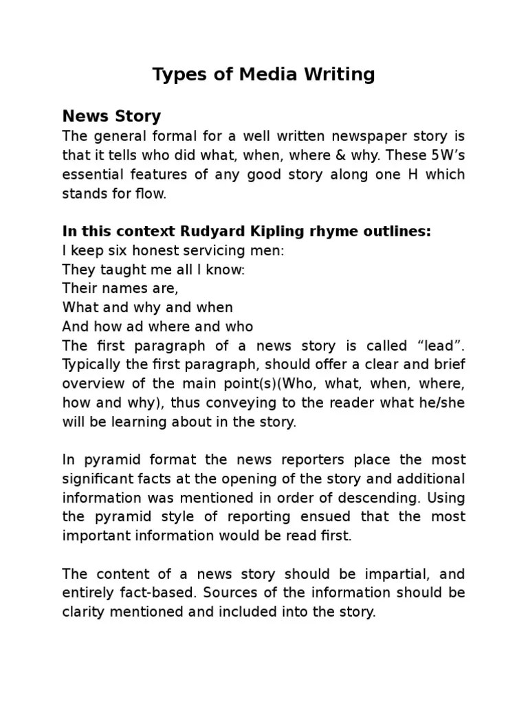 Types of Media Writing News Newspapers
