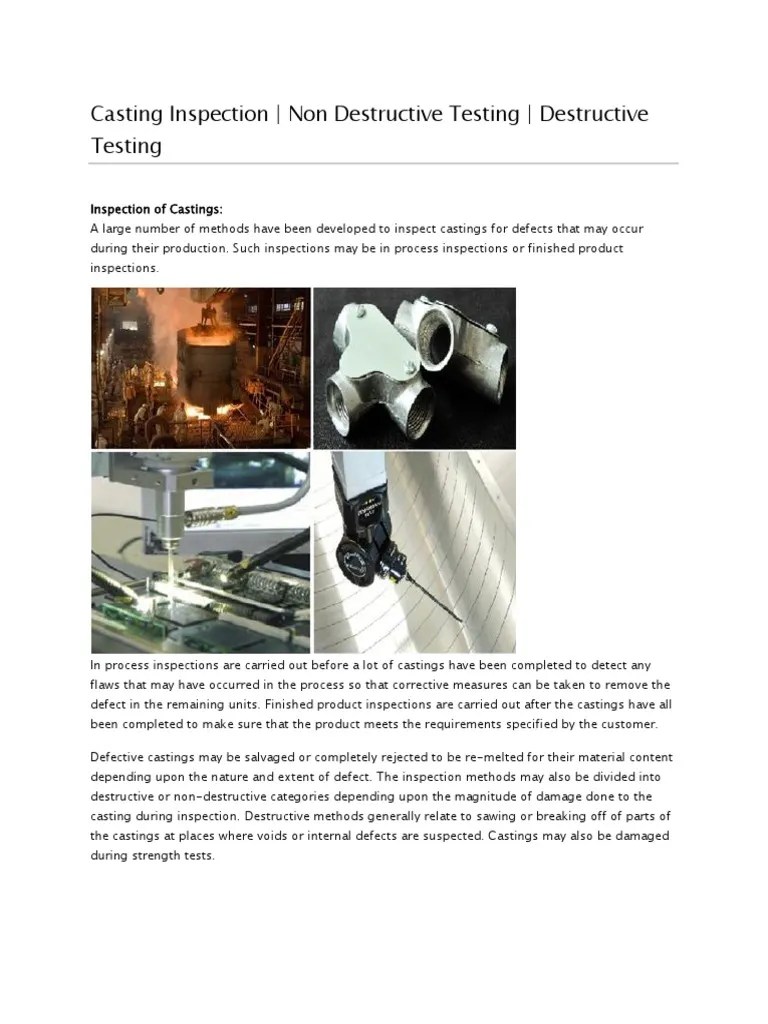 Casting Inspection NDT Casting (Metalworking) Nondestructive Testing