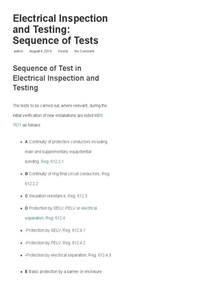 Electrical Inspection and Testing Sequence of Tests
