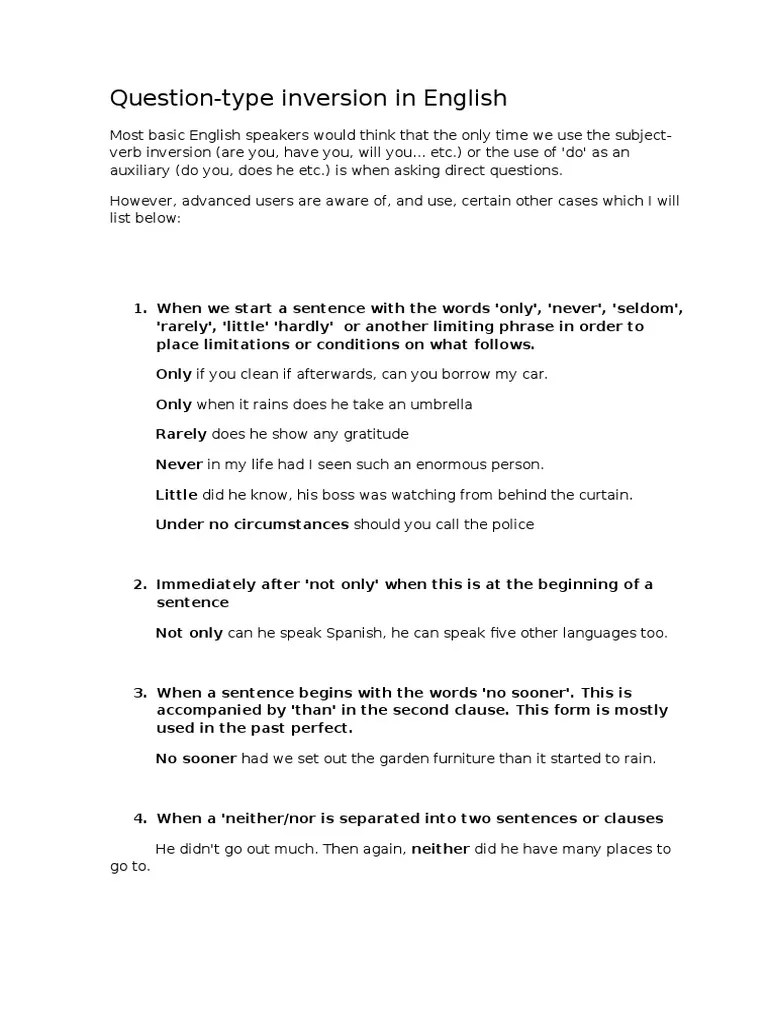 Questiontype inversion in English