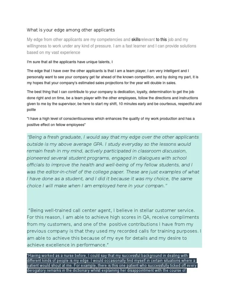 What Is Your Edge Among Other Applicants PDF Patient Health Care