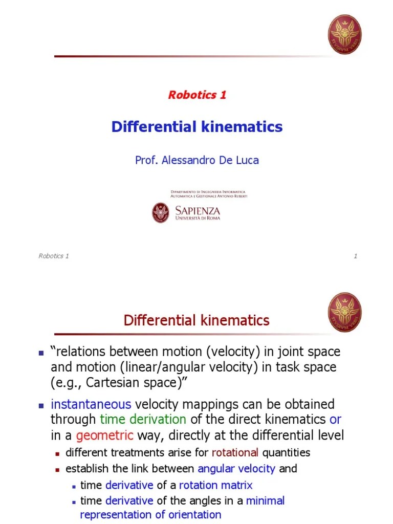 Differential Kinematics Robotics 1 PDF