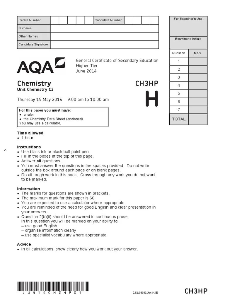 AQA GCSE Chemistry Paper PDF Ammonia Hydrogen