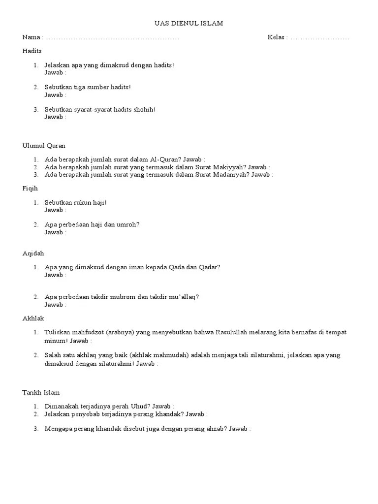 Kumpulan Soal Materi Iman Kepada Qada Dan Qadar Giat Belajar