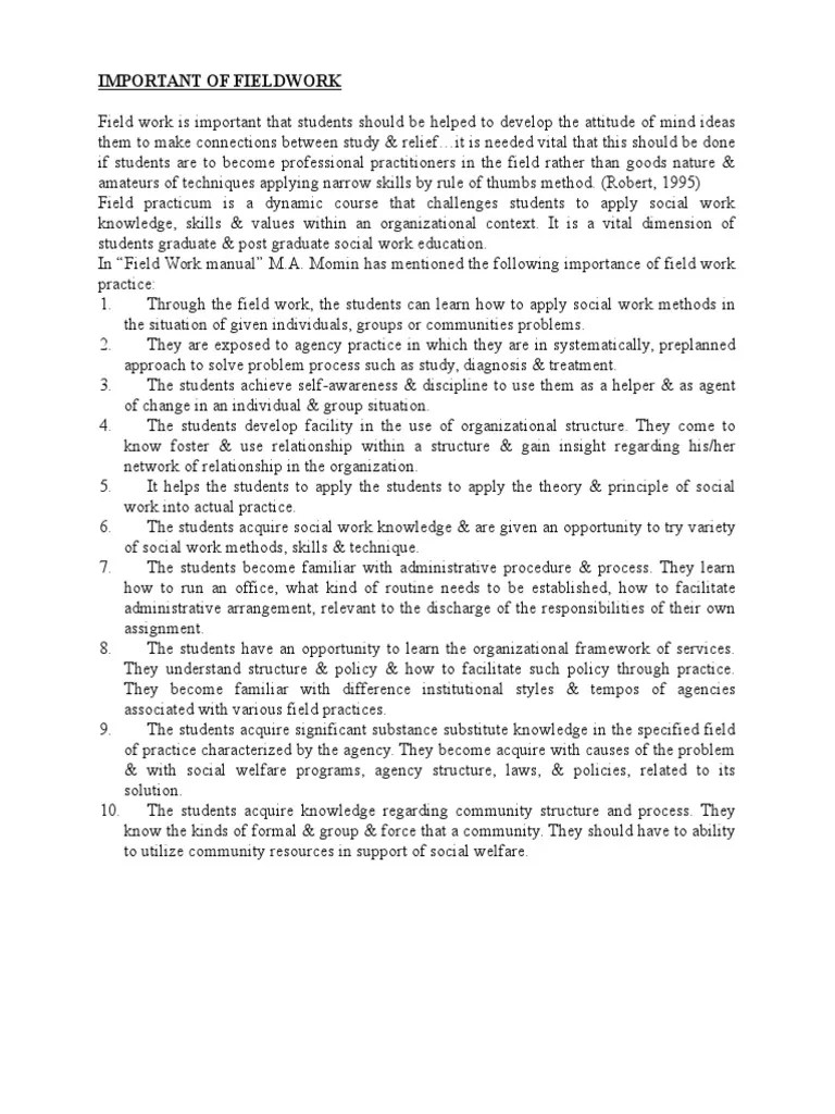 Importance of Field Work Field Research Social Work