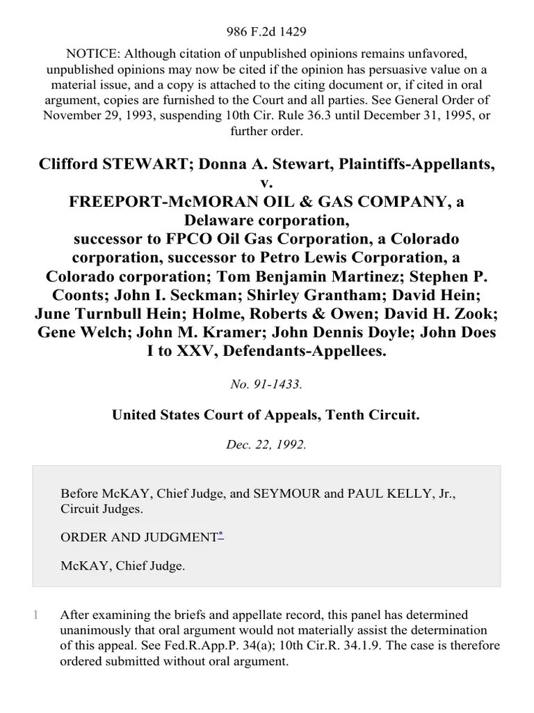 Clifford Stewart Donna A. Stewart v. FreeportMcmoran Oil & Gas Company
