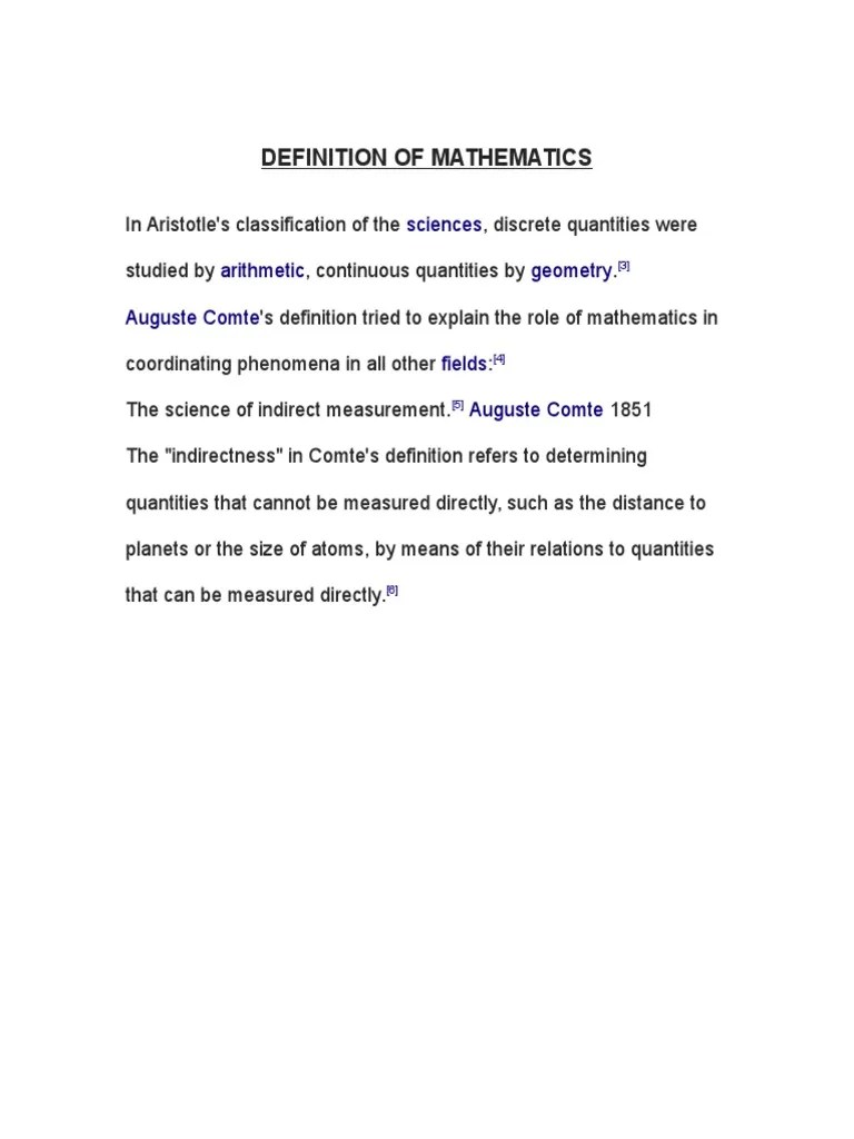 Definition of Mathematics PDF