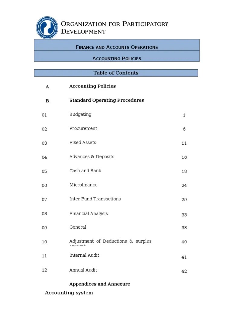 Finance & Accounts SOP (Final) PDF Balance Sheet Debits And Credits