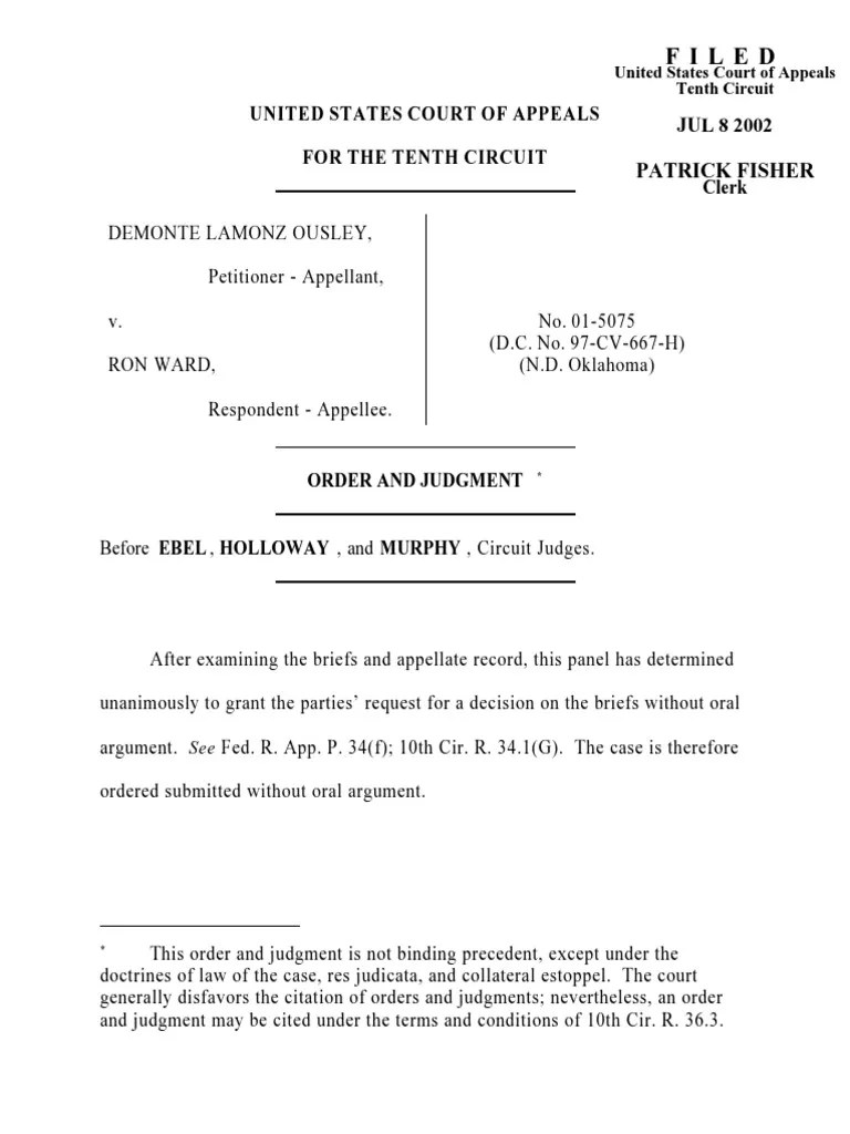 Ousley v. Ward, 10th Cir. (2002) Actual Innocence Appeal