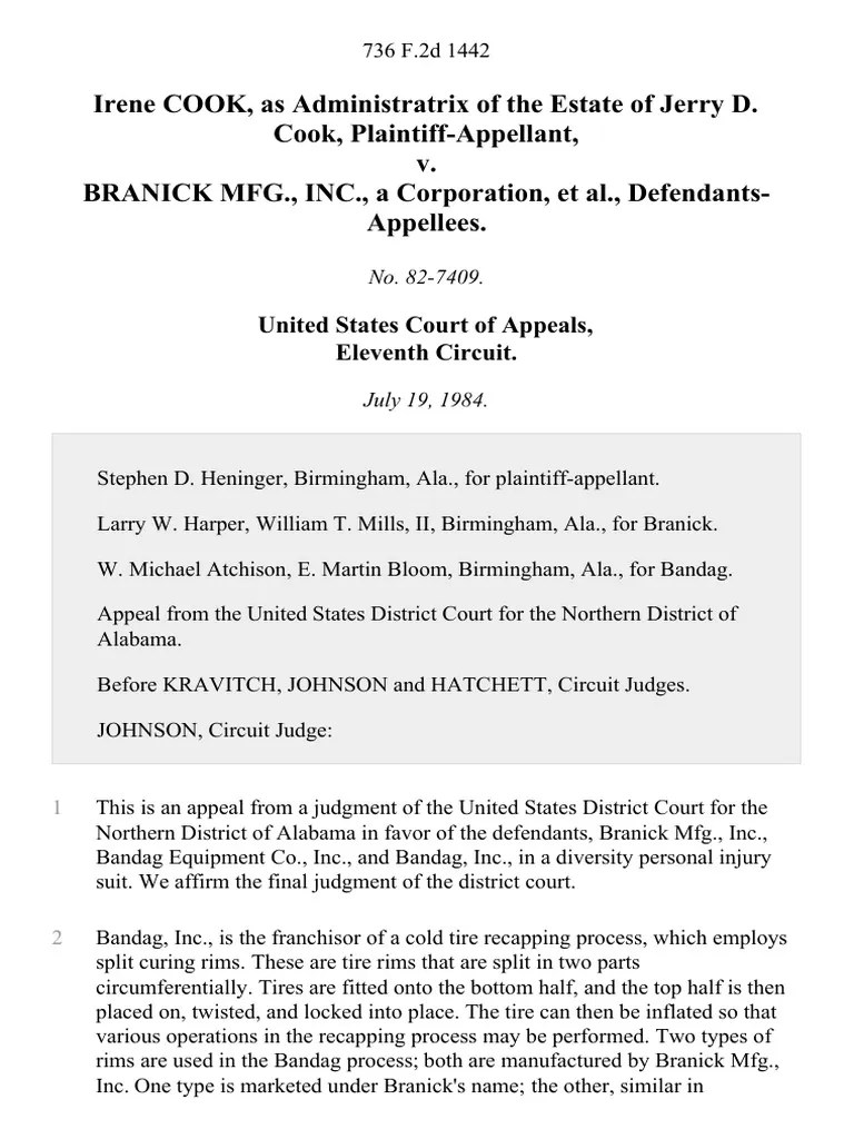 Irene Cook, As Administratrix of The Estate of Jerry D. Cook v. Branick