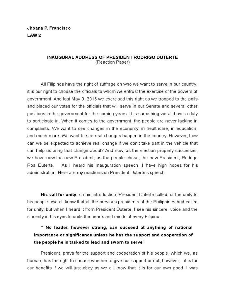 Reaction Paper Rodrigo Duterte Philippines