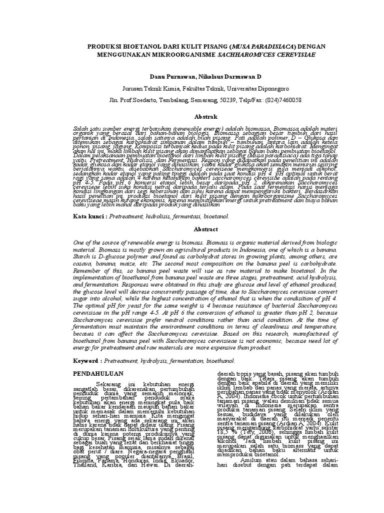 Jurnal Produksi Bioetanol Dari Kulit Pisang