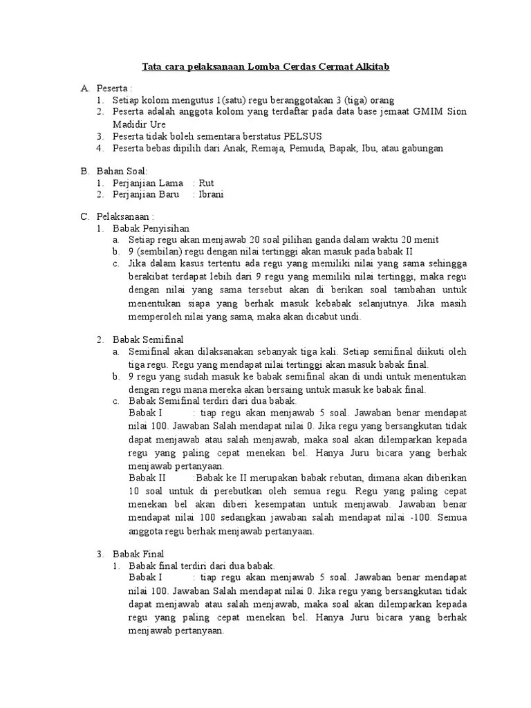 Soal Cerdas Cermat Alkitab Perjanjian Lama Guru Paud