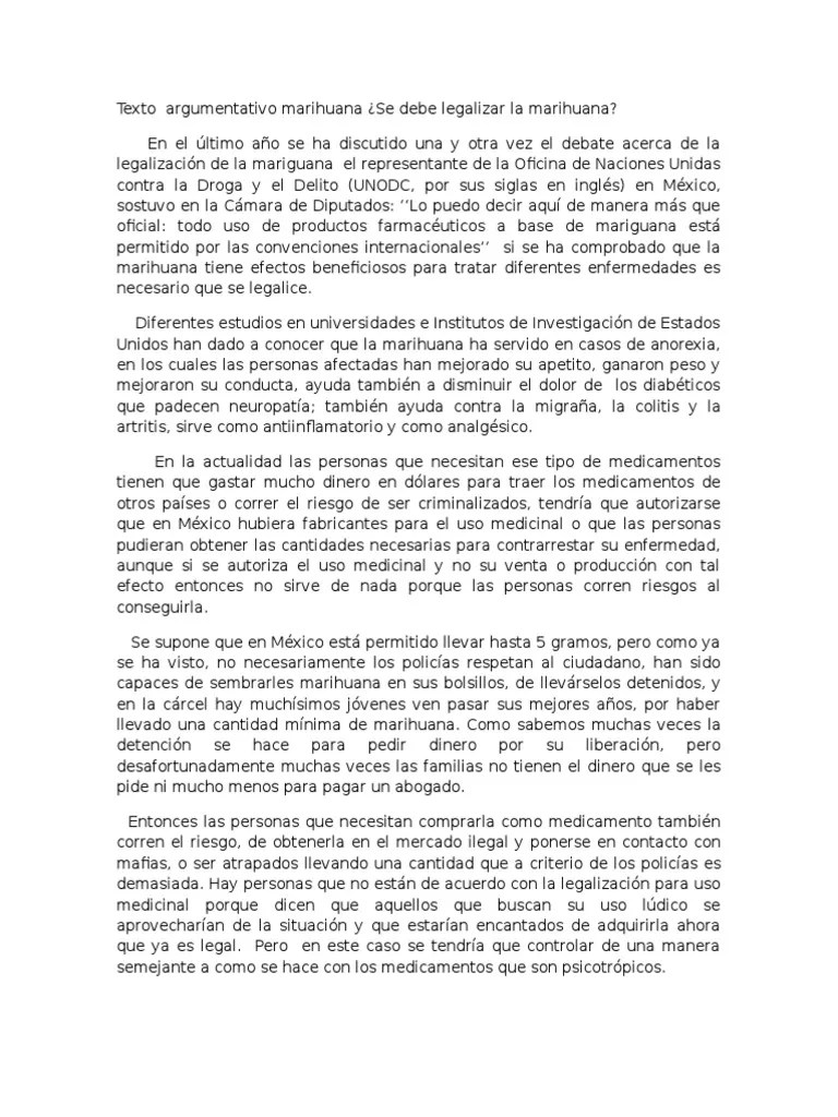 Texto Argumentativo Marihuana Cannabis (Droga) Drogas