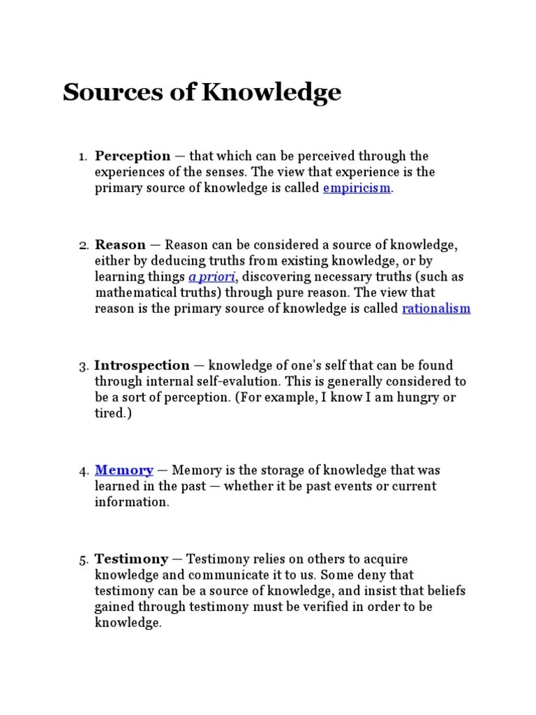 Sources of Knowledge