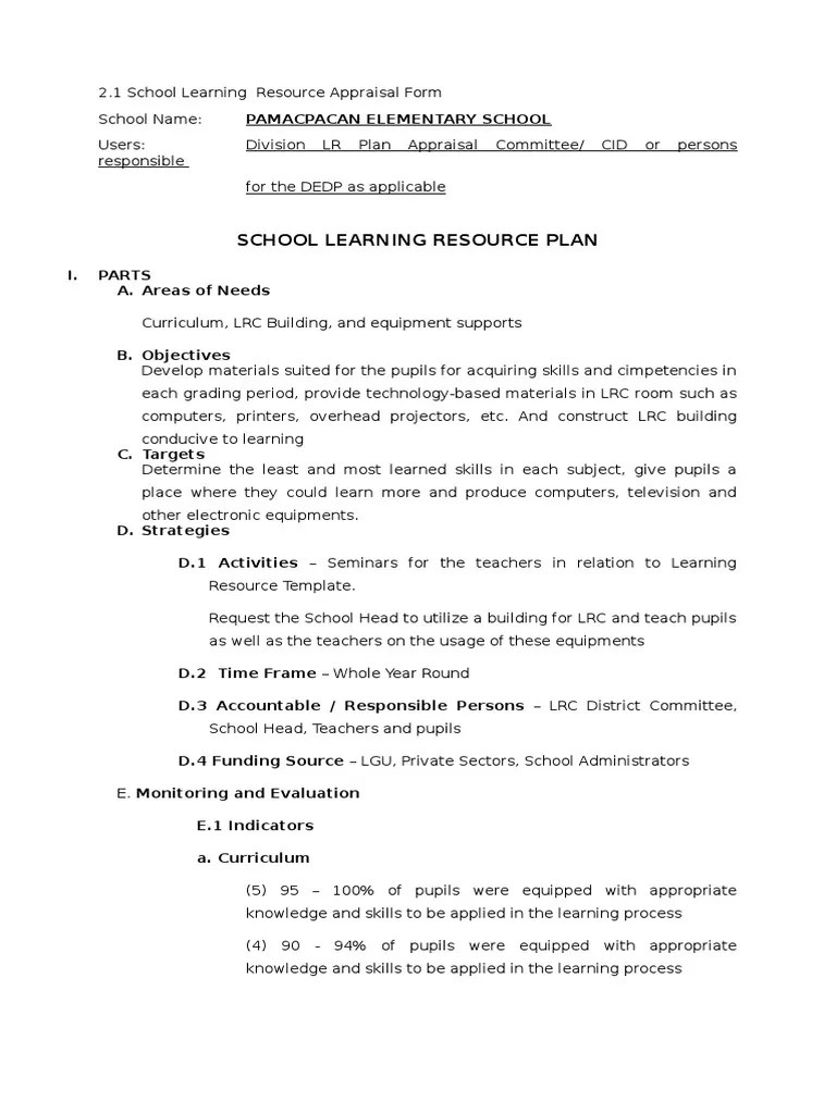 School Learning Resource Plan PDF
