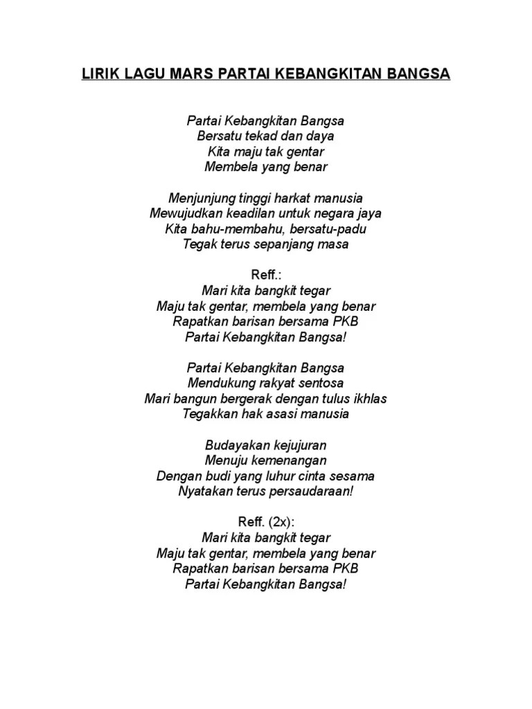 Lirik Lagu Mars Partai Kebangkitan Bangsa PDF
