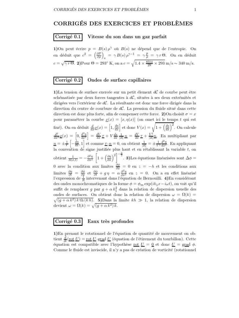 Exercices de mécanique des fluides à surface libre