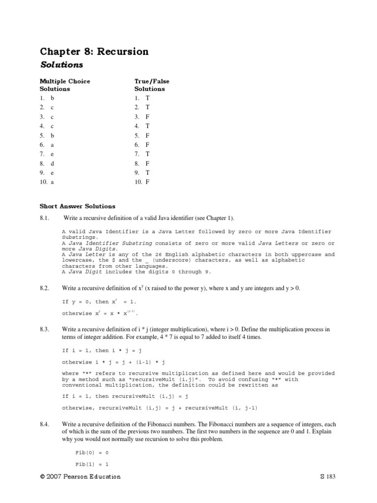 Chapter 8 Recursion Solutions PDF String Science) Computer Programming