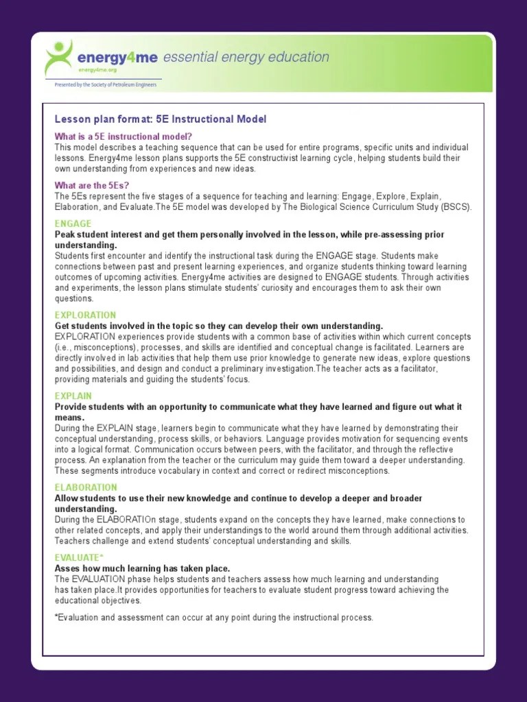 5e constructivist model Lesson Plan Constructivism (Philosophy Of
