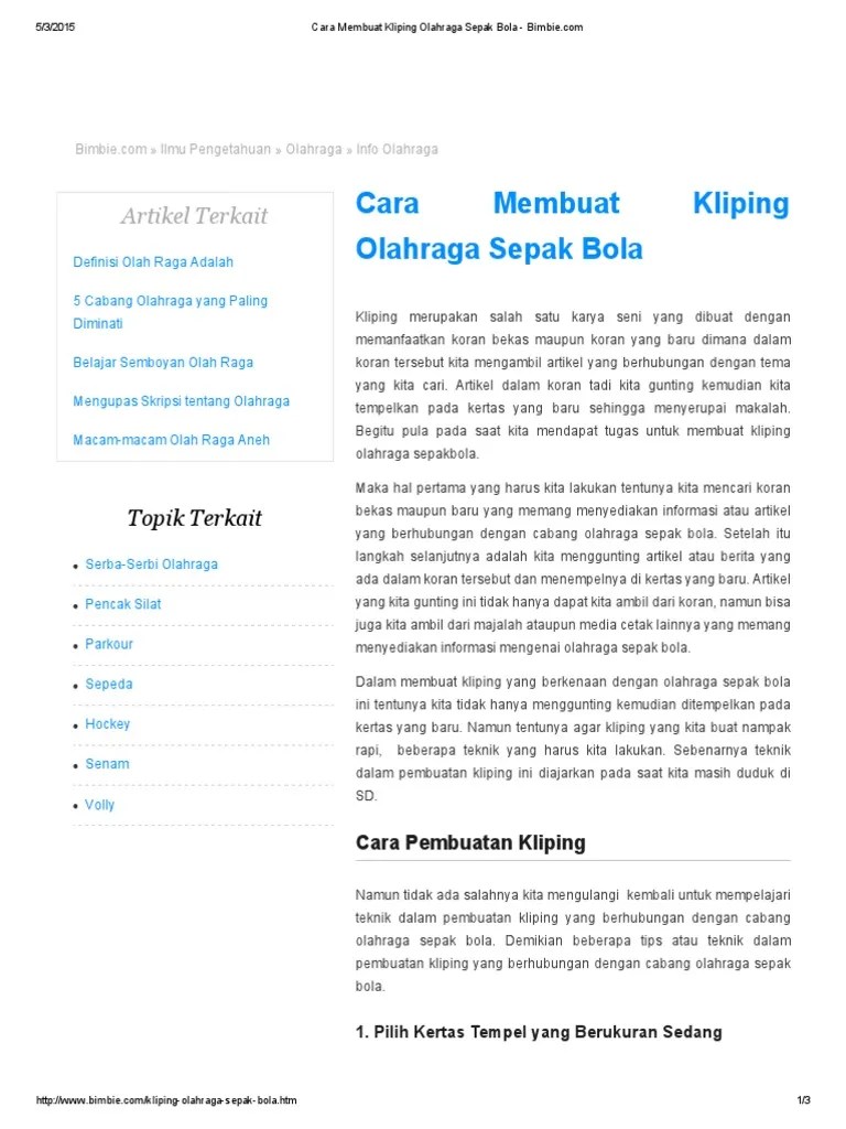 Cara Membuat Kliping Olahraga Sepak Bola Bimbie