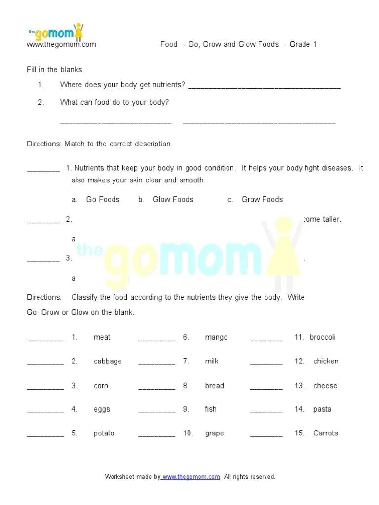 FoodWorksheetGoGrowandGlowFoodsWorksheetGrade1WAK.docx Nutrients Foods