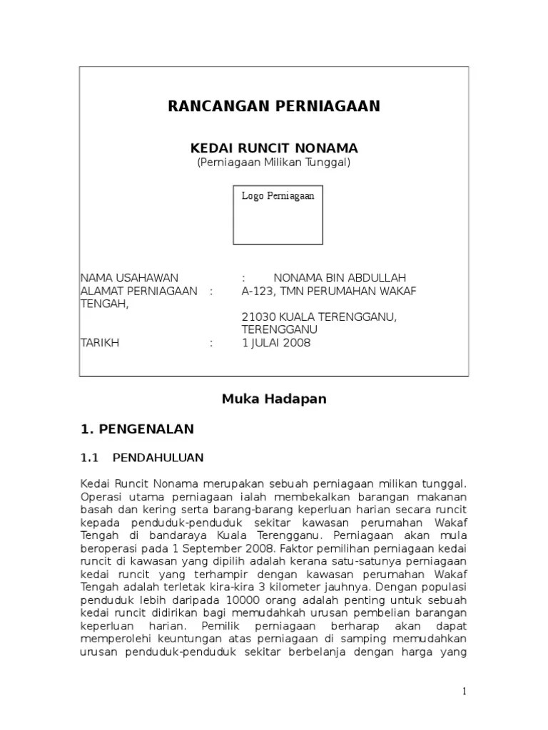 Contoh Nama Perniagaan Milikan Tunggal Perancangan Urusniaga Koh