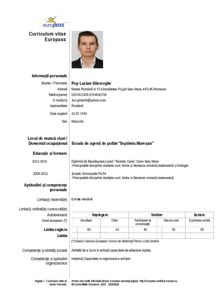 Model Cv Europass Academia De Politie