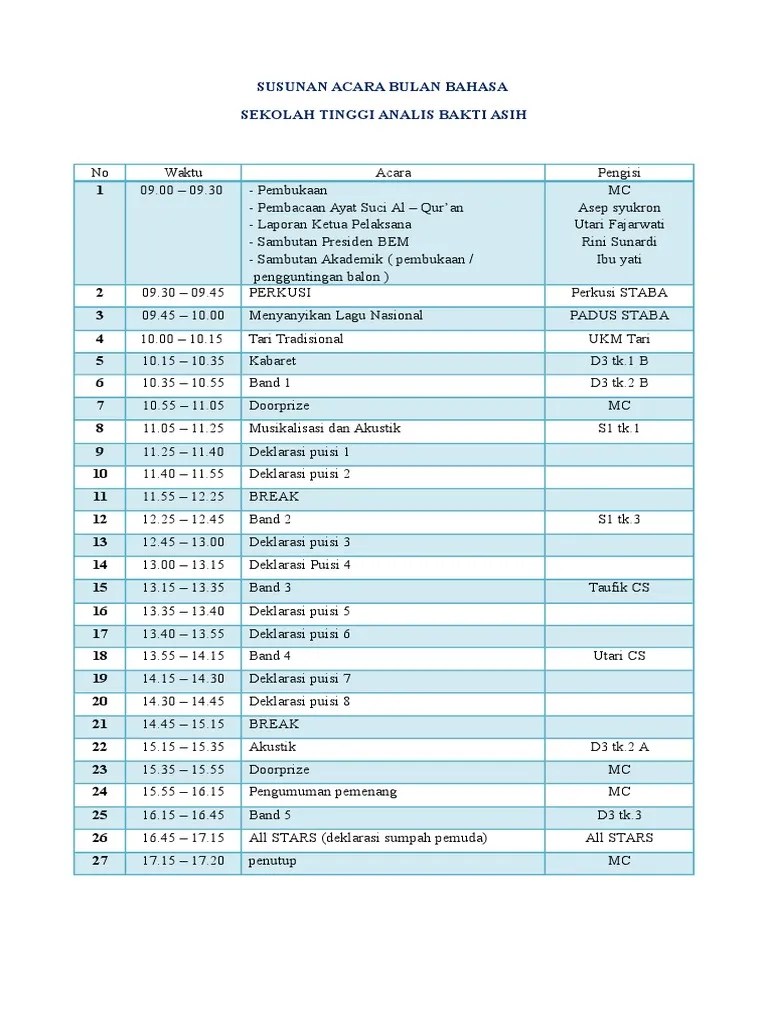 Susunan Acara Bulan Bahasa | PDF