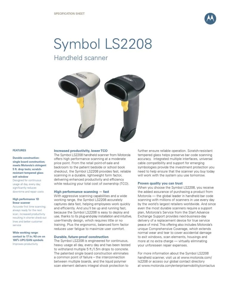 Motorola Symbol LS2208 Barcode Scanner Www.trridevlabelss Barcode Image Scanner