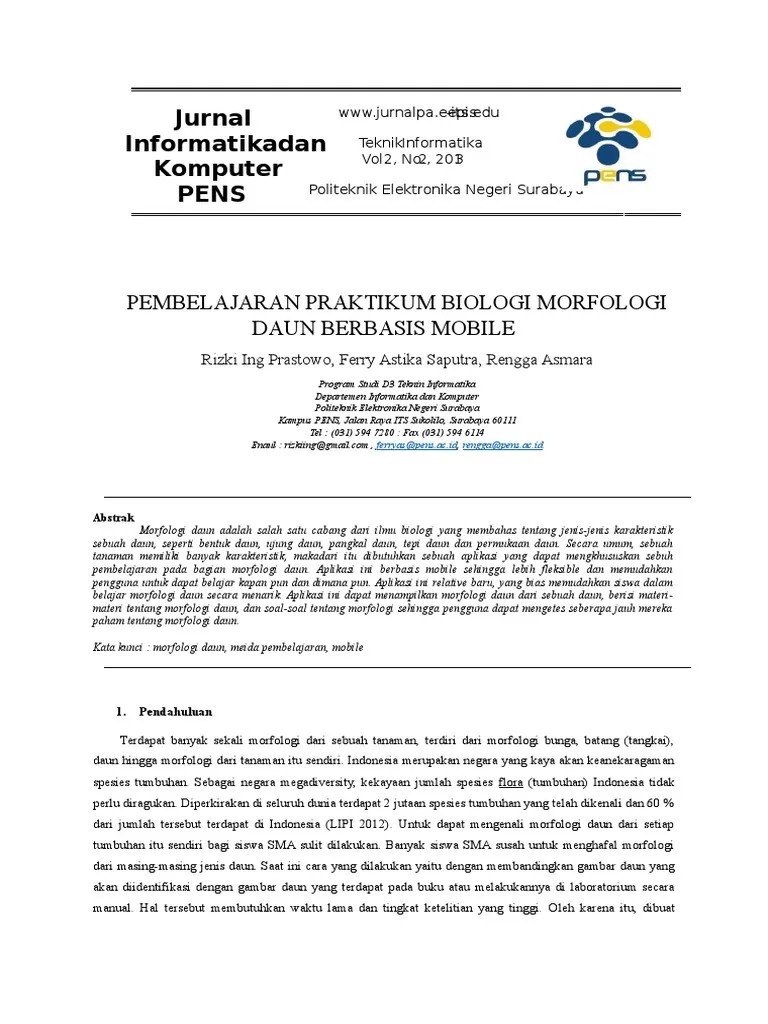 Jurnal Morfologi Daun, Rizki Ing Prastowo 7410030058.docx