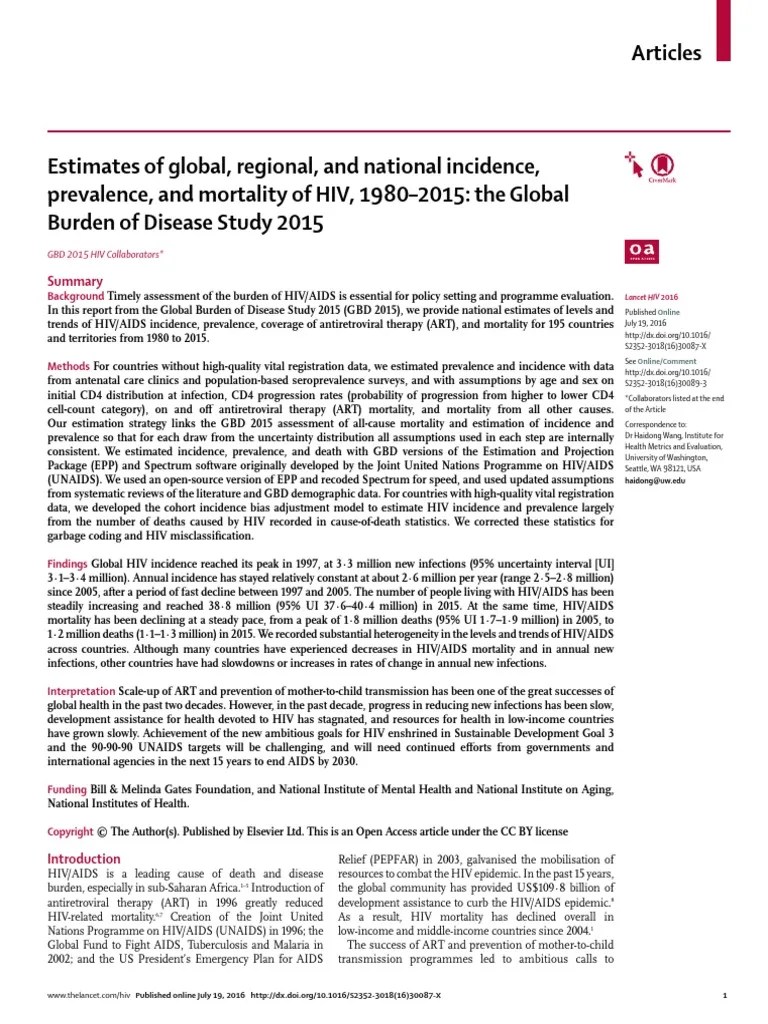 2016_vih_lancet.pdf Epidemiology Of Hiv/Aids Hiv/Aids