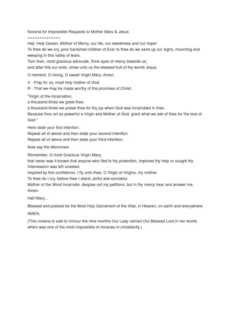 Novena For Impossible Requests To Mother Mary PDF