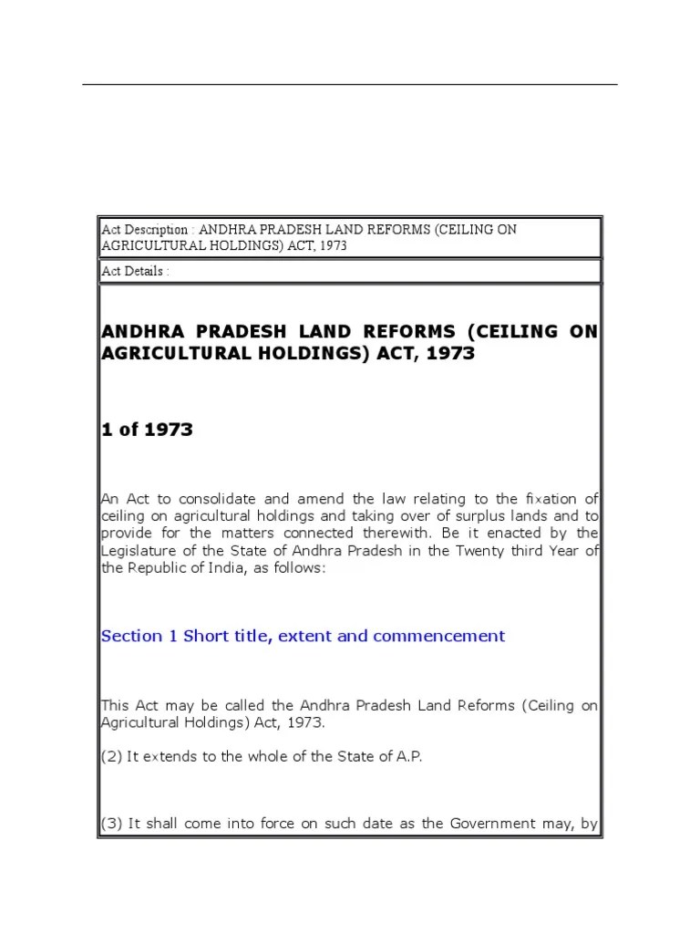 Andhra Pradesh Land Reforms (Ceiling On Agricultural Holdings) Act, 1973 PDF Leasehold