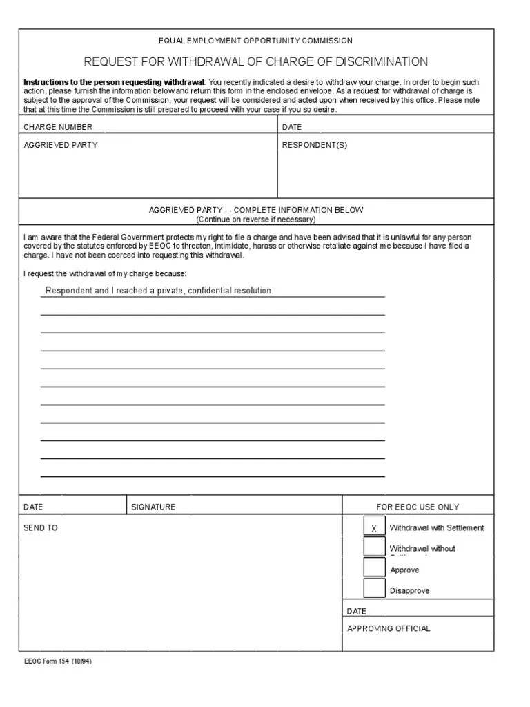 request for withdrawal form Equal Employment Opportunity Commission