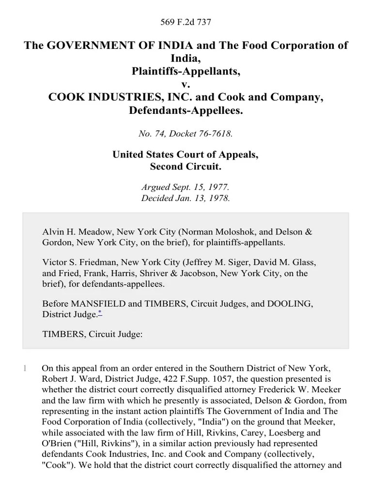 The Government of India and The Food Corporation of India v. Cook