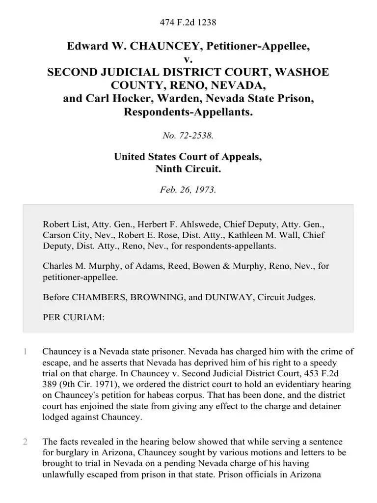 Edward W. Chauncey v. Second Judicial District Court, Washoe County