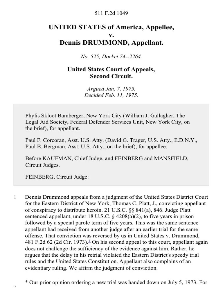 United States v. Dennis Drummond, 511 F.2d 1049, 2d Cir. (1975) PDF