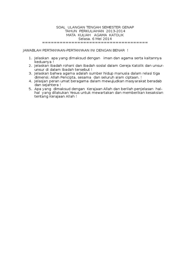 Soal Ag. Katolik PT | PDF