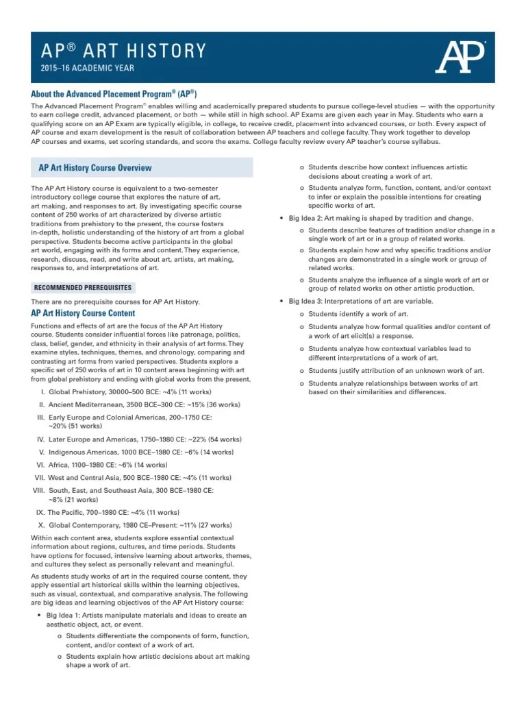 AP Art History 2015 2016 Course Overview Advanced