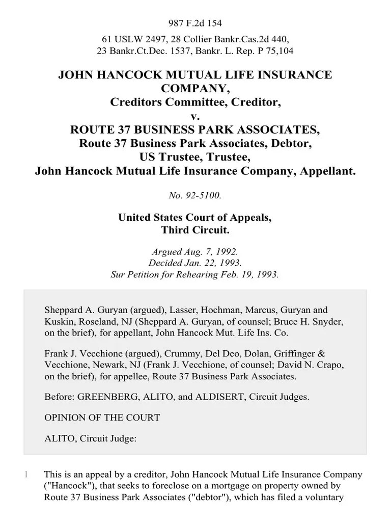 John Hancock Mutual Life Insurance Company, Creditors Committee, Creditor v. Route 37 Business