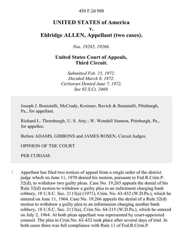 United States v. Eldridge Allen, (Two Cases), 458 F.2d 988, 3rd Cir