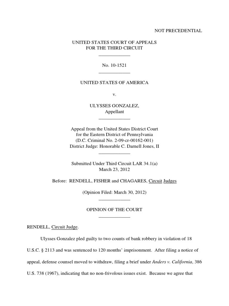 United States v. Ulysses Gonzalez, 3rd Cir. (2012) PDF Plea Brief (Law)