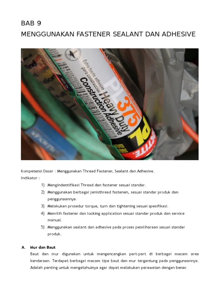 BAB 9 Menggunakan-Treaded-Fastener-Dan-Adhesive | PDF