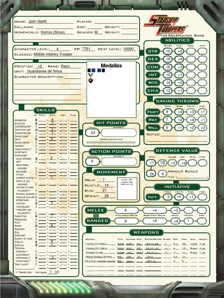 Medallas Abilities STR DEX CON INT WIS CHA Saving Throws Fort Ref Will