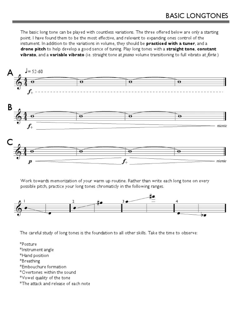 Exercises for Saxophone Mastery Long Tones Pitch (Music) Saxophone